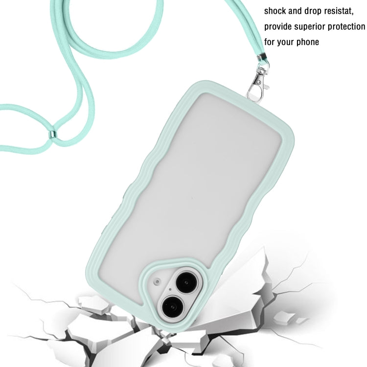 For iPhone 16 Candy Color Wave TPU Clear PC Phone Case with Lanyard
