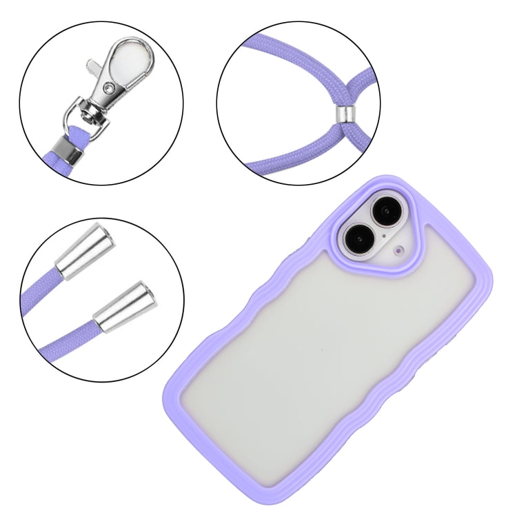 For iPhone 16 Candy Color Wave TPU Clear PC Phone Case with Lanyard
