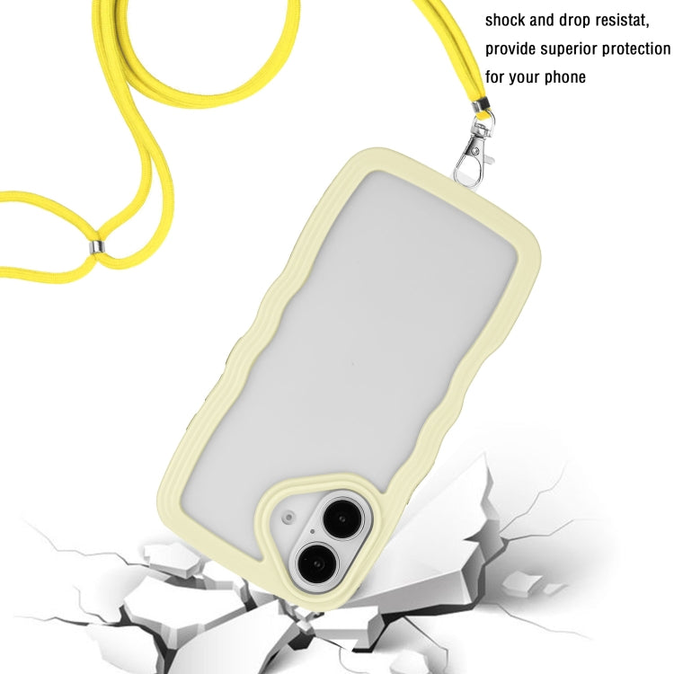 For iPhone 16 Candy Color Wave TPU Clear PC Phone Case with Lanyard