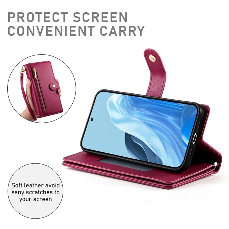 For Samsung Galaxy M35 Nine Card-slot Zipper Wallet Bag Leather Phone Case
