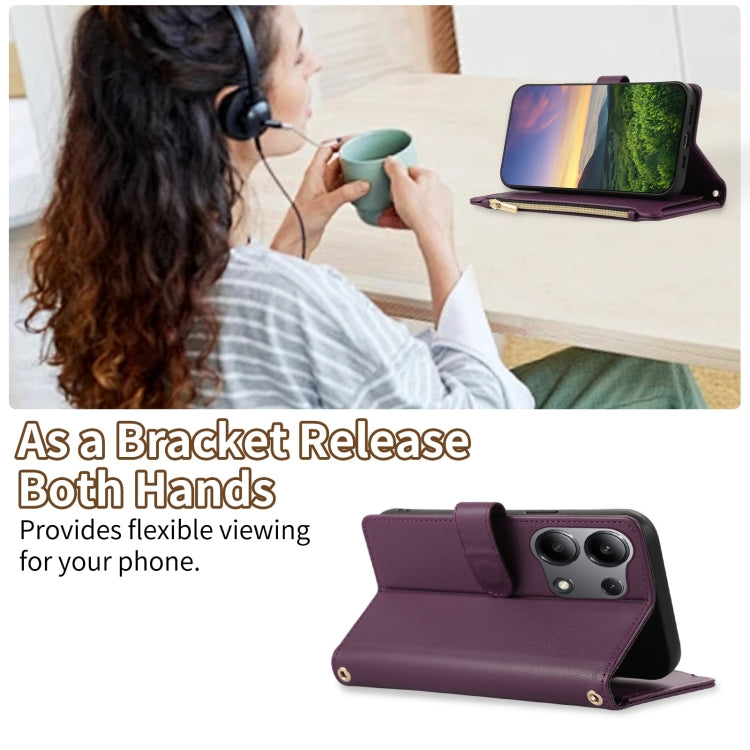 For Redmi Note 13 4G Rhombic Zipper Wallet Leather Phone Case