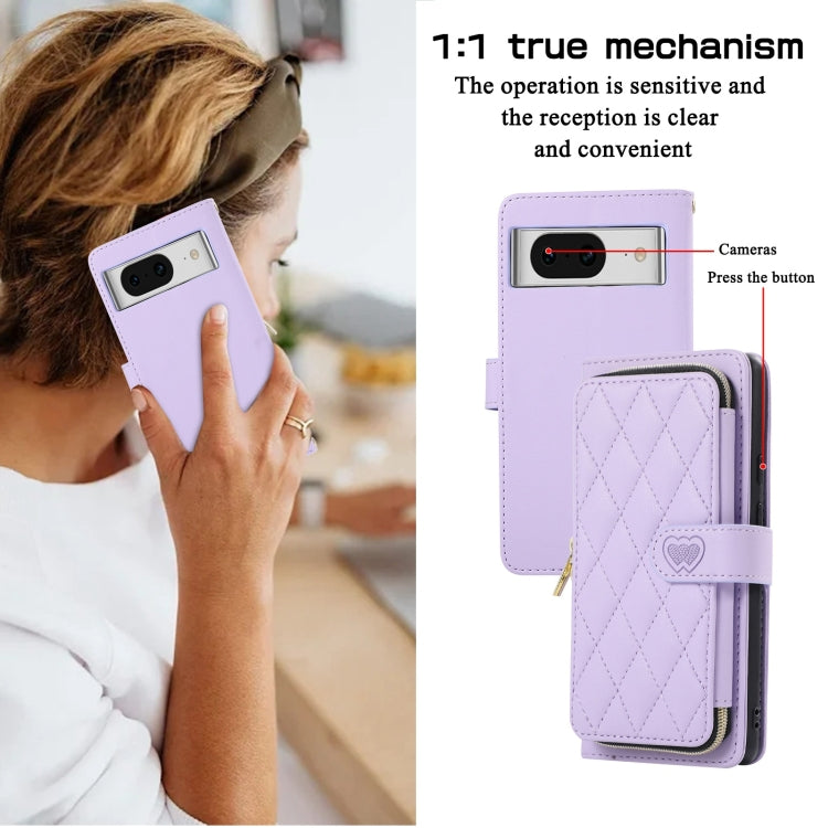 For Google Pixel 8a Rhombic Full Zipper Wallet Leather Phone Case