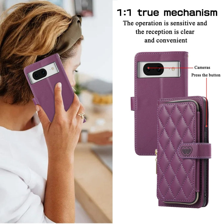For Google Pixel 8a Rhombic Full Zipper Wallet Leather Phone Case