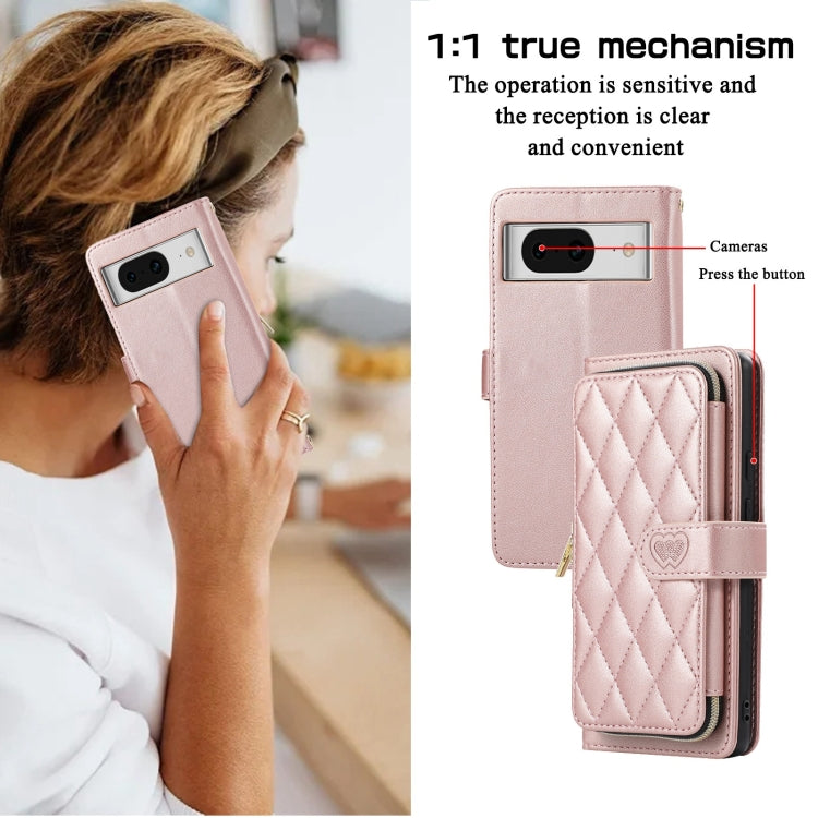For Google Pixel 8a Rhombic Full Zipper Wallet Leather Phone Case