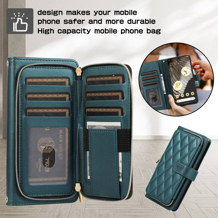 For Google Pixel 8a Rhombic Full Zipper Wallet Leather Phone Case