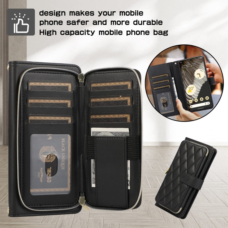 For Google Pixel 8a Rhombic Full Zipper Wallet Leather Phone Case