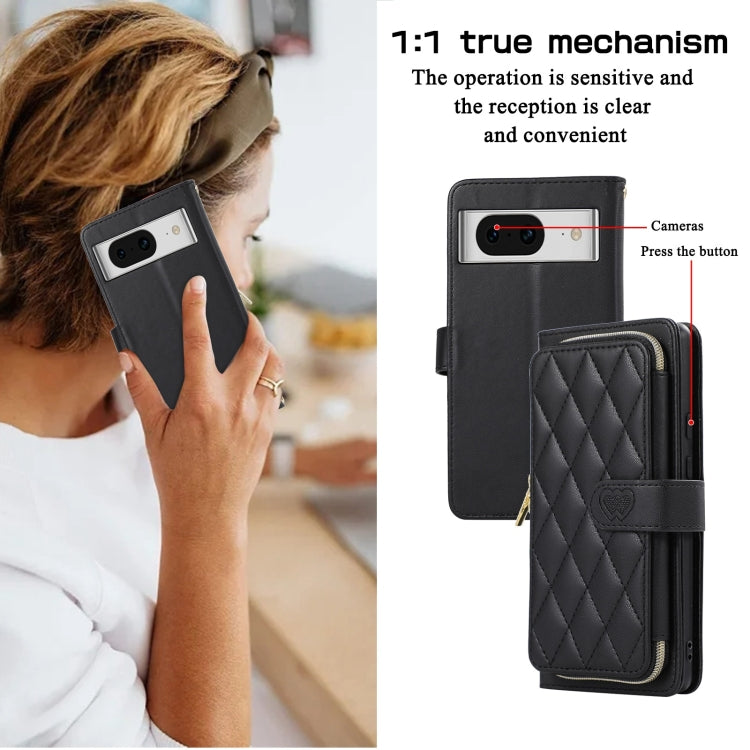 For Google Pixel 8a Rhombic Full Zipper Wallet Leather Phone Case