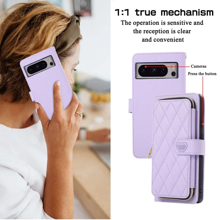 For Google Pixel 8 Pro Rhombic Full Zipper Wallet Leather Phone Case