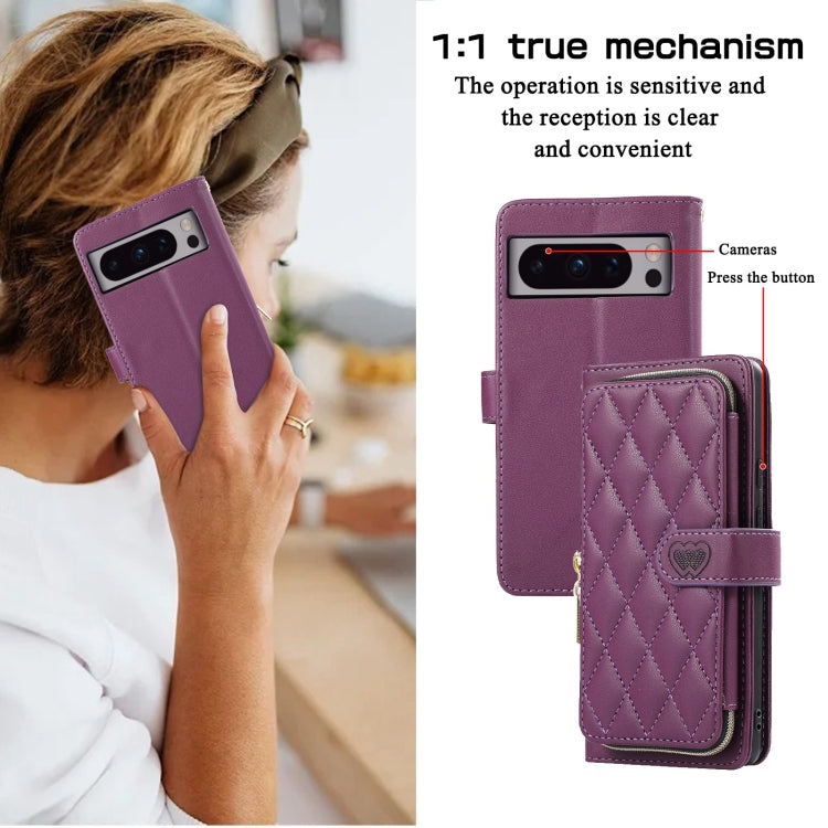 For Google Pixel 8 Pro Rhombic Full Zipper Wallet Leather Phone Case