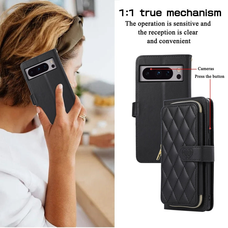 For Google Pixel 8 Pro Rhombic Full Zipper Wallet Leather Phone Case