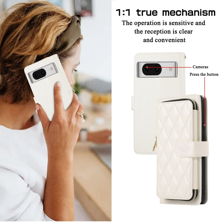 For Google Pixel 8 Rhombic Full Zipper Wallet Leather Phone Case