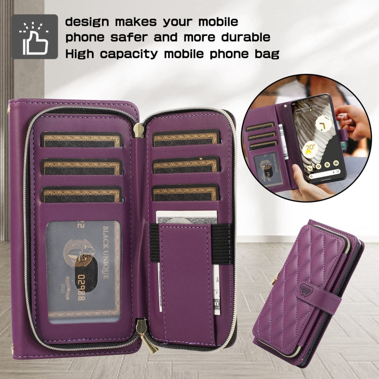 For Google Pixel 8 Rhombic Full Zipper Wallet Leather Phone Case