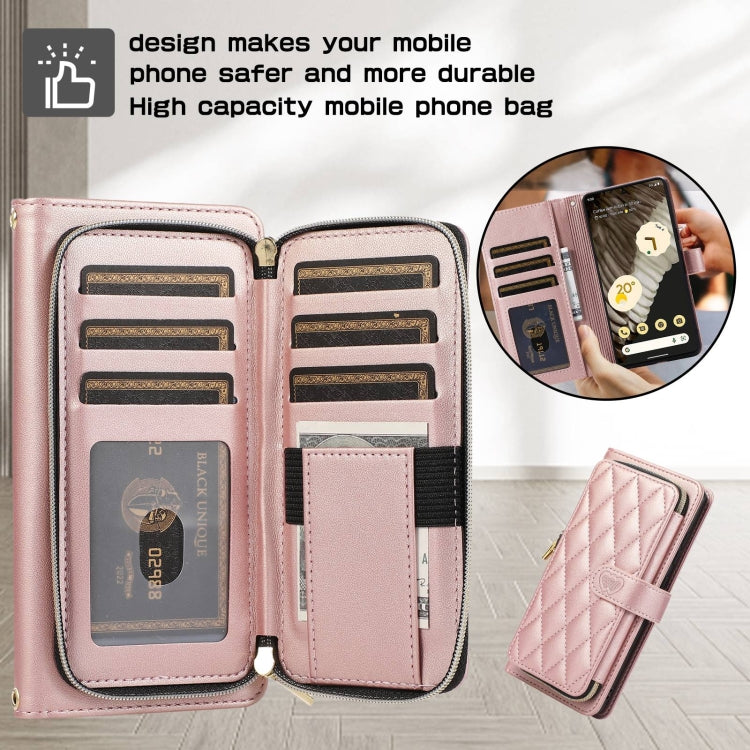 For Google Pixel 8 Rhombic Full Zipper Wallet Leather Phone Case