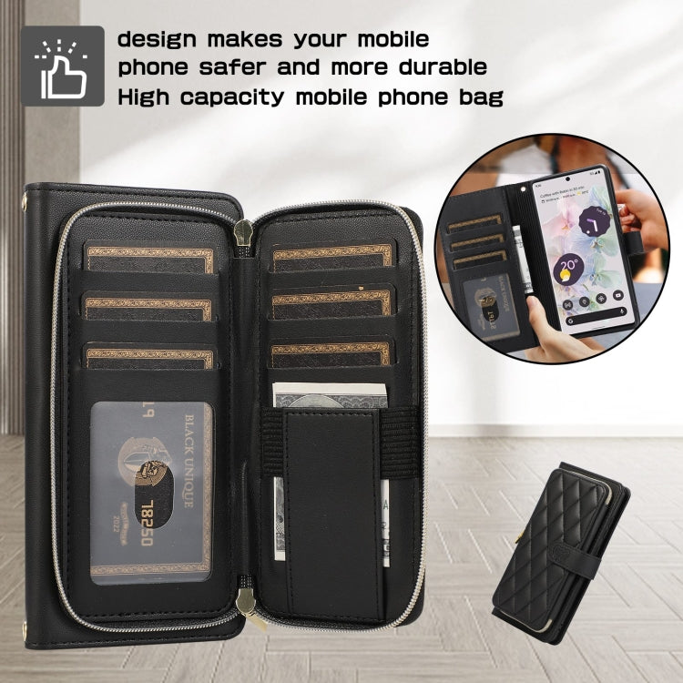 For Google Pixel 7a Rhombic Full Zipper Wallet Leather Phone Case