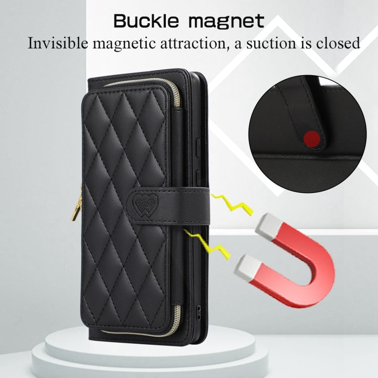 For Google Pixel 7a Rhombic Full Zipper Wallet Leather Phone Case