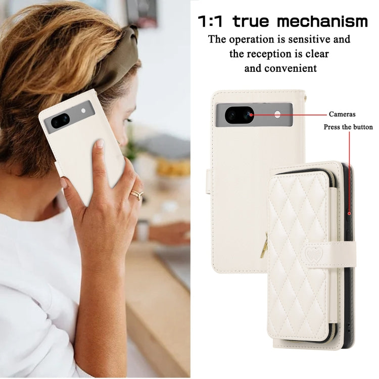 For Google Pixel 7a Rhombic Full Zipper Wallet Leather Phone Case