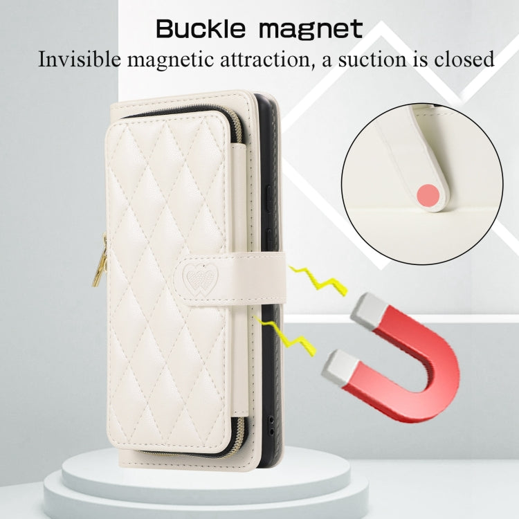 For Google Pixel 7a Rhombic Full Zipper Wallet Leather Phone Case