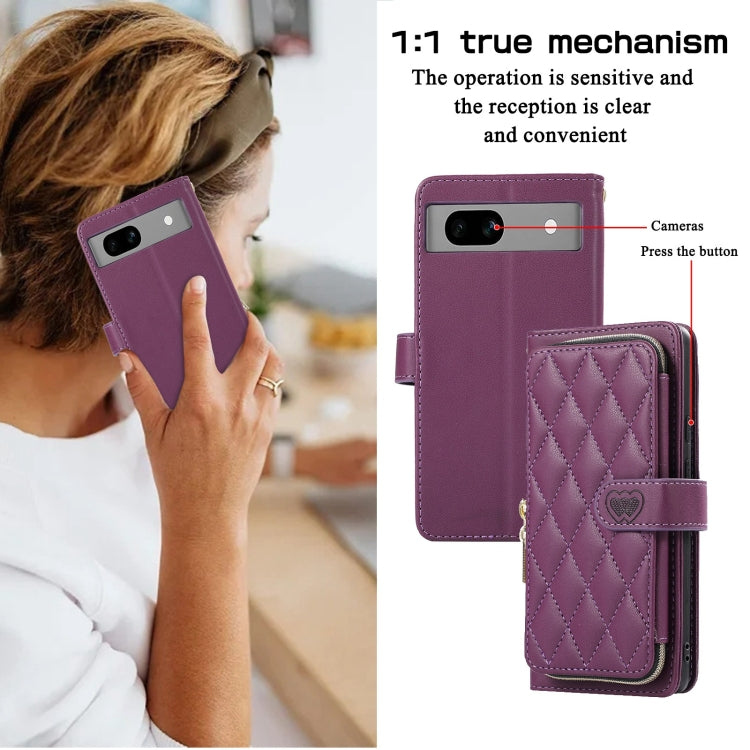 For Google Pixel 7a Rhombic Full Zipper Wallet Leather Phone Case