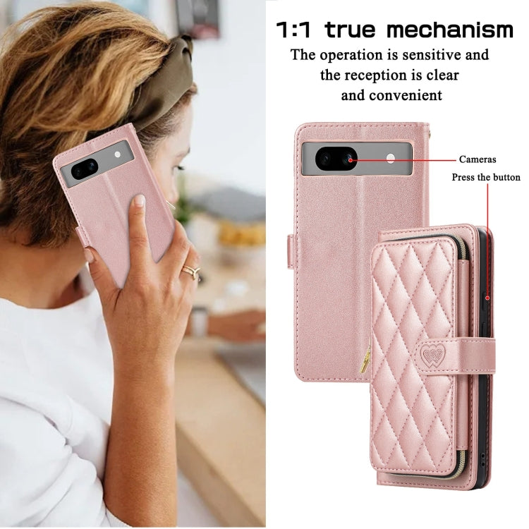 For Google Pixel 7a Rhombic Full Zipper Wallet Leather Phone Case