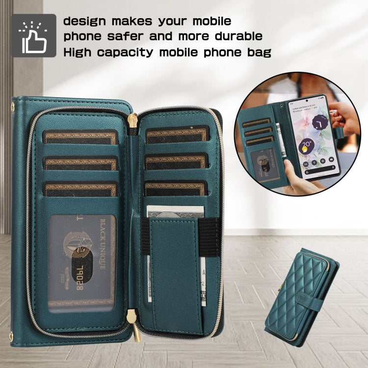 For Google Pixel 7a Rhombic Full Zipper Wallet Leather Phone Case