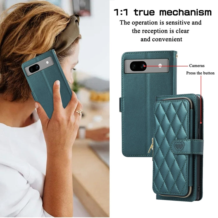 For Google Pixel 7a Rhombic Full Zipper Wallet Leather Phone Case