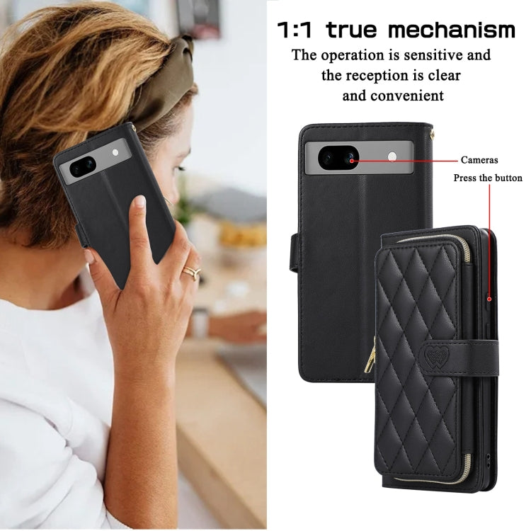 For Google Pixel 7a Rhombic Full Zipper Wallet Leather Phone Case