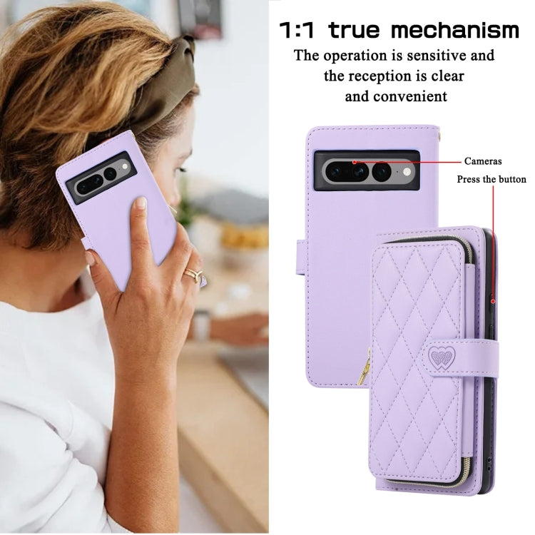 For Google Pixel 7 Pro Rhombic Full Zipper Wallet Leather Phone Case