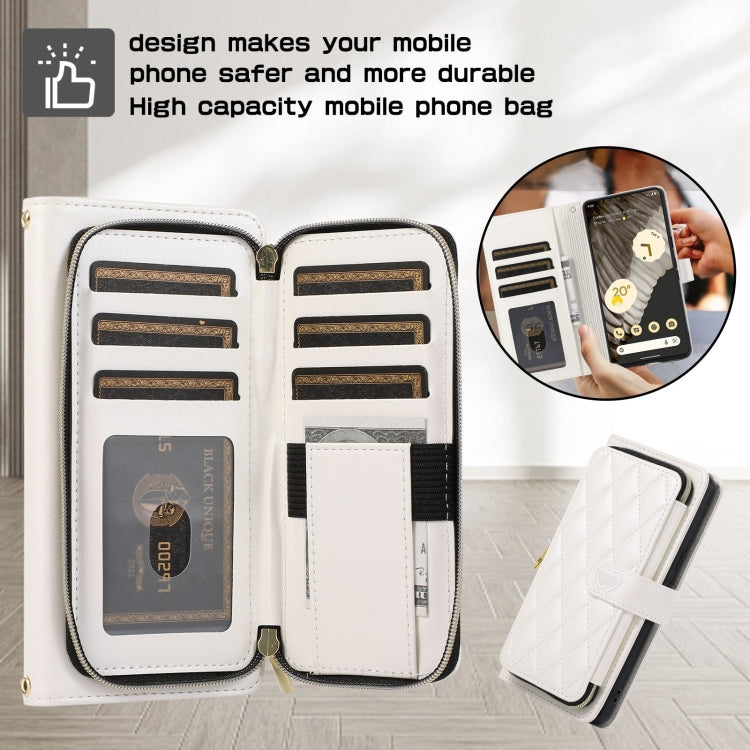 For Google Pixel 7 Pro Rhombic Full Zipper Wallet Leather Phone Case