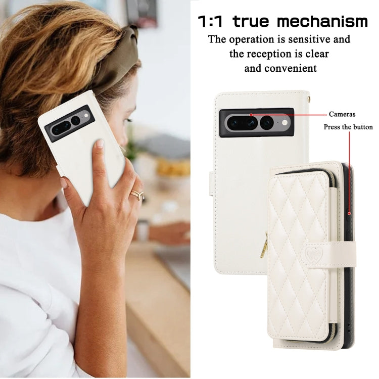 For Google Pixel 7 Pro Rhombic Full Zipper Wallet Leather Phone Case