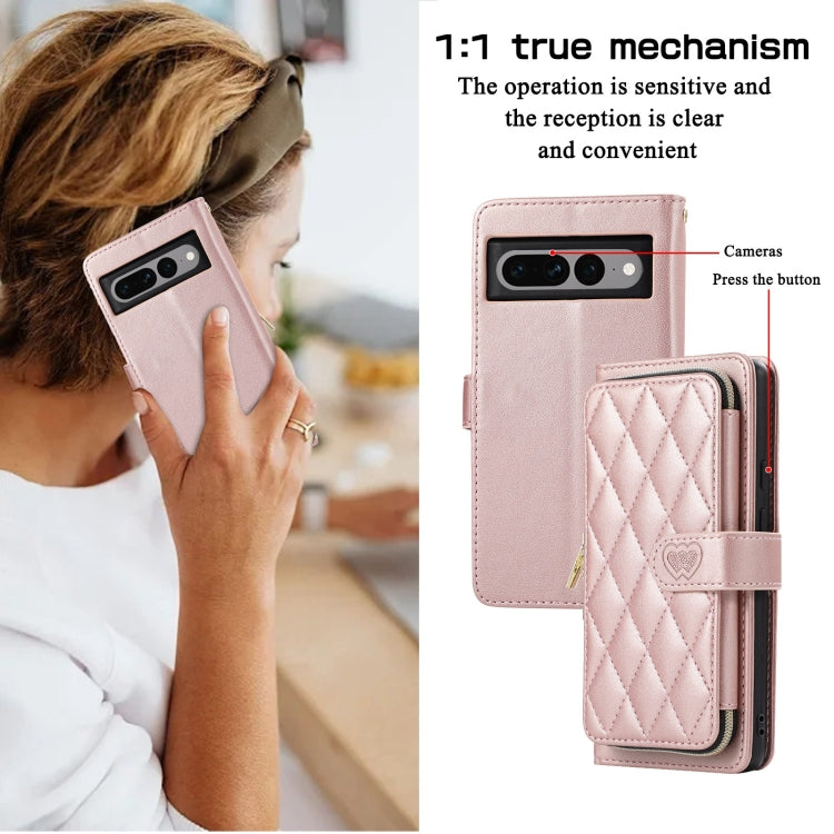For Google Pixel 7 Pro Rhombic Full Zipper Wallet Leather Phone Case