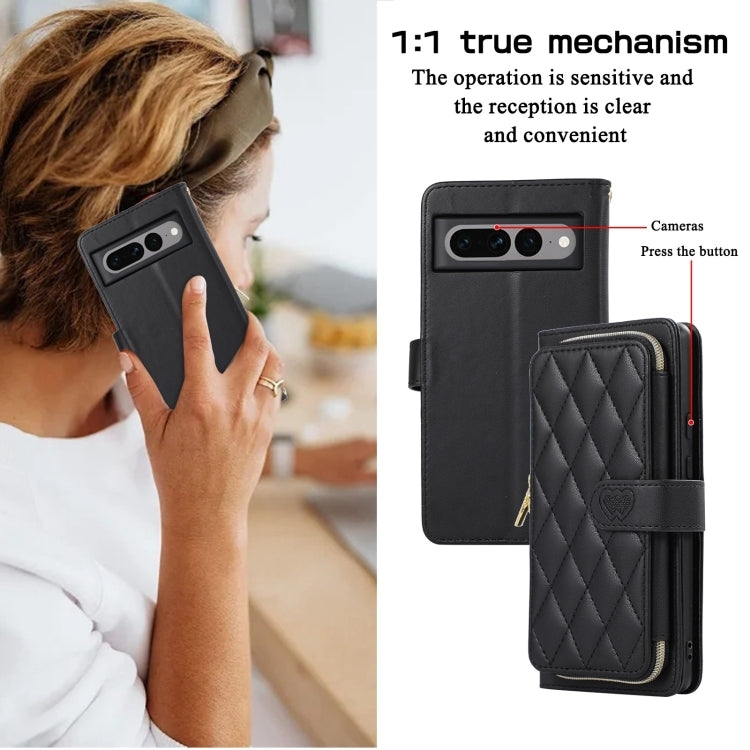For Google Pixel 7 Pro Rhombic Full Zipper Wallet Leather Phone Case