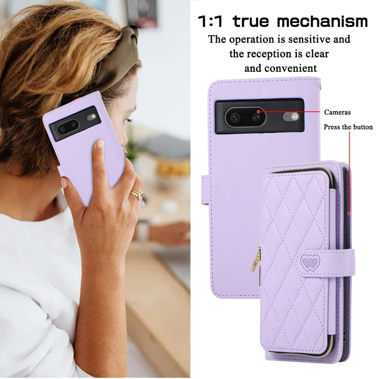 For Google Pixel 7 Rhombic Full Zipper Wallet Leather Phone Case