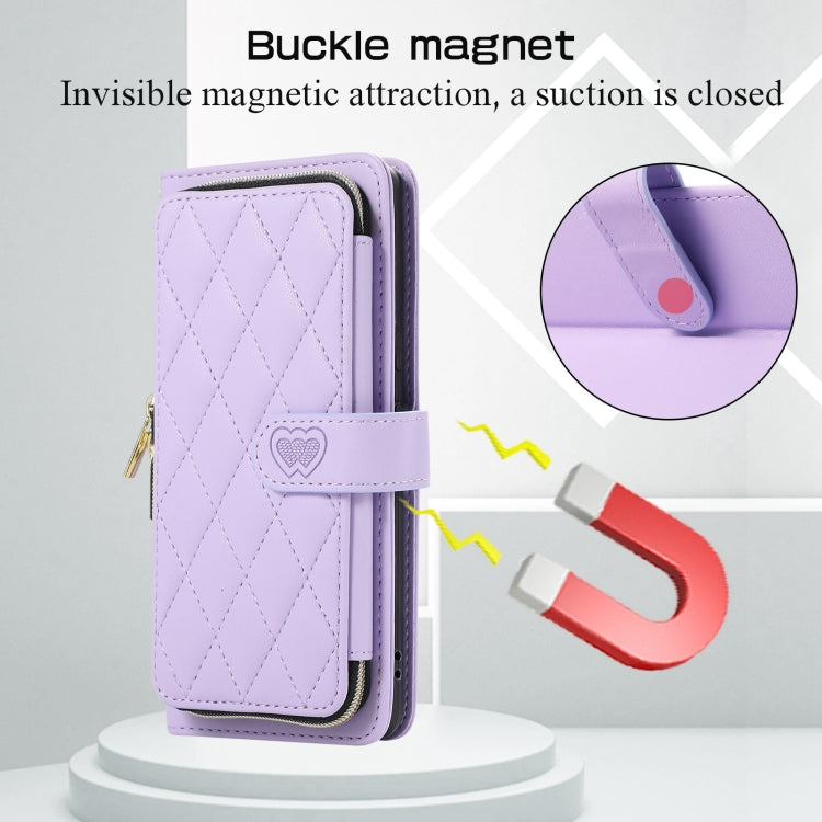 For Google Pixel 7 Rhombic Full Zipper Wallet Leather Phone Case
