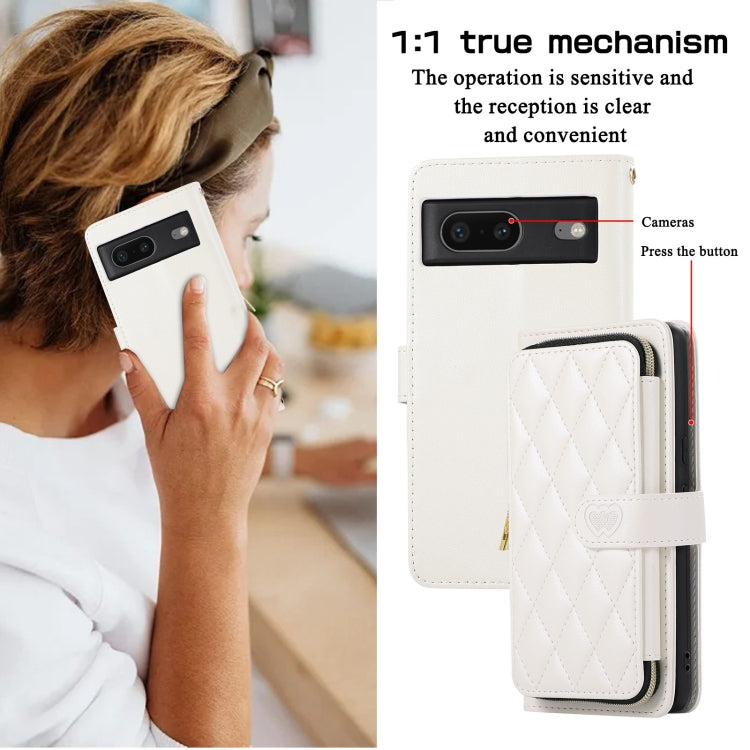 For Google Pixel 7 Rhombic Full Zipper Wallet Leather Phone Case
