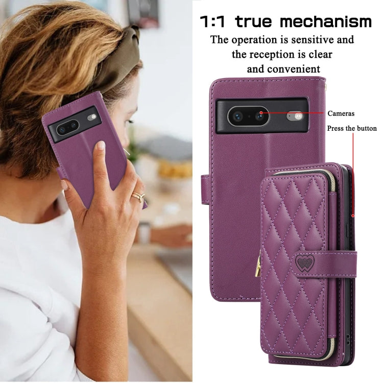 For Google Pixel 7 Rhombic Full Zipper Wallet Leather Phone Case