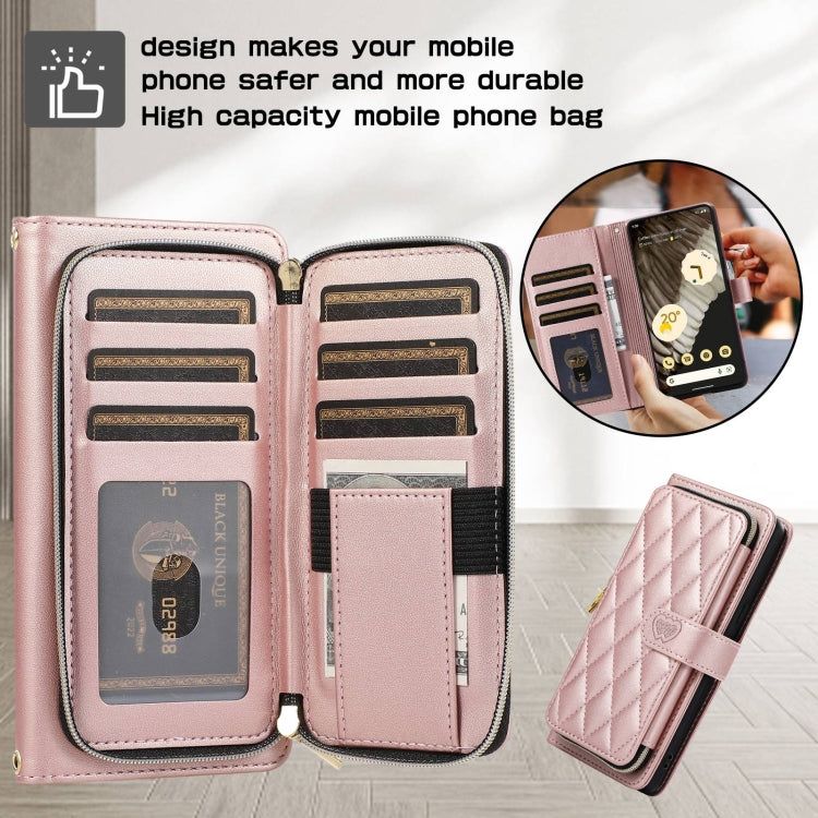 For Google Pixel 7 Rhombic Full Zipper Wallet Leather Phone Case