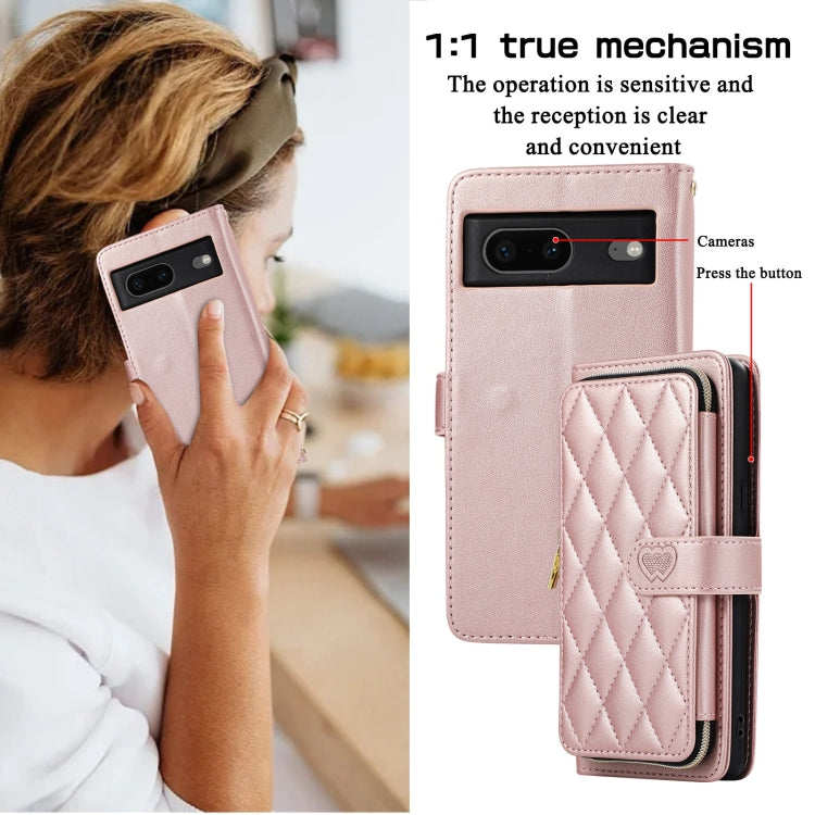 For Google Pixel 7 Rhombic Full Zipper Wallet Leather Phone Case