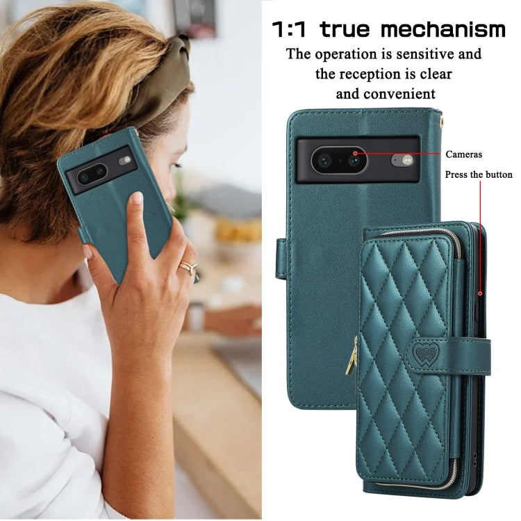 For Google Pixel 7 Rhombic Full Zipper Wallet Leather Phone Case
