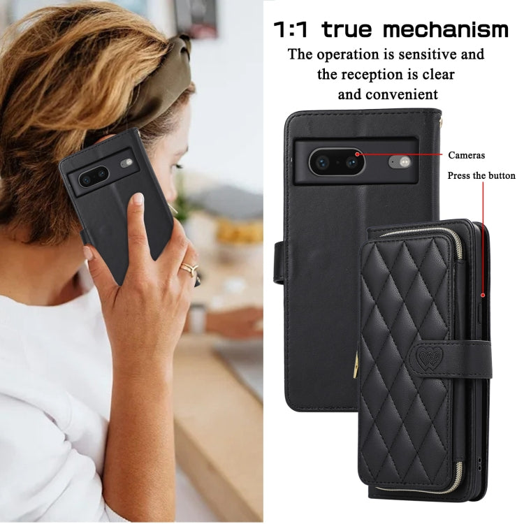For Google Pixel 7 Rhombic Full Zipper Wallet Leather Phone Case