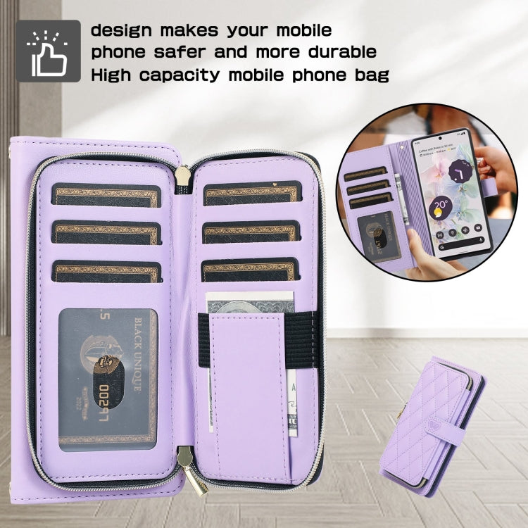 For Google Pixel 6a Rhombic Full Zipper Wallet Leather Phone Case