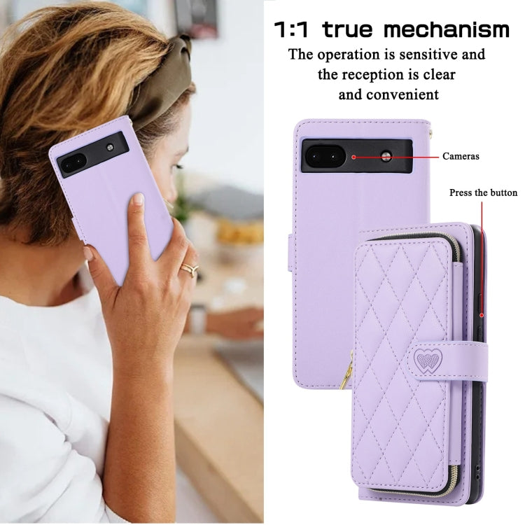 For Google Pixel 6a Rhombic Full Zipper Wallet Leather Phone Case