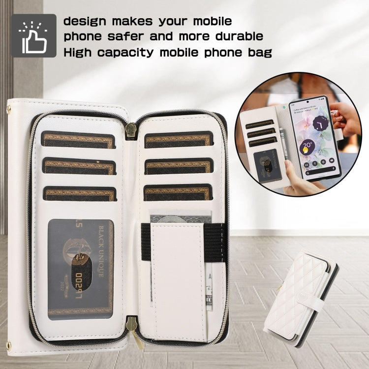 For Google Pixel 6a Rhombic Full Zipper Wallet Leather Phone Case