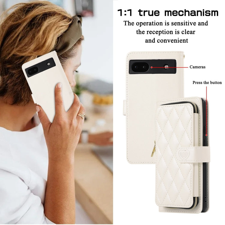 For Google Pixel 6a Rhombic Full Zipper Wallet Leather Phone Case