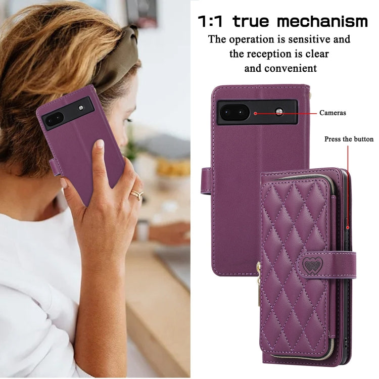 For Google Pixel 6a Rhombic Full Zipper Wallet Leather Phone Case
