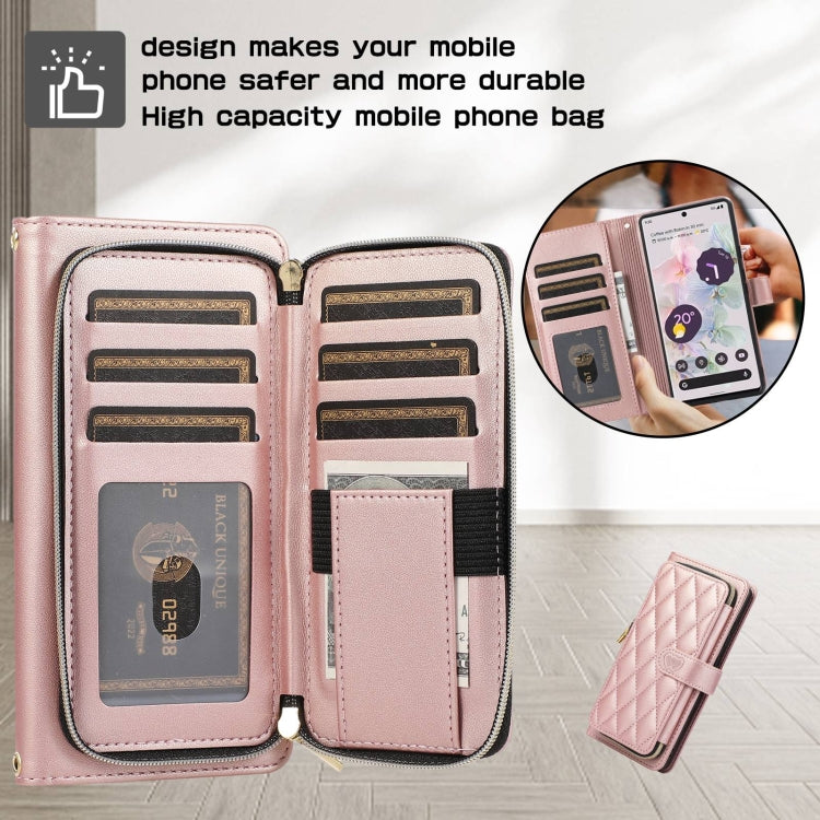 For Google Pixel 6a Rhombic Full Zipper Wallet Leather Phone Case
