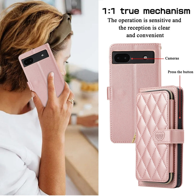 For Google Pixel 6a Rhombic Full Zipper Wallet Leather Phone Case