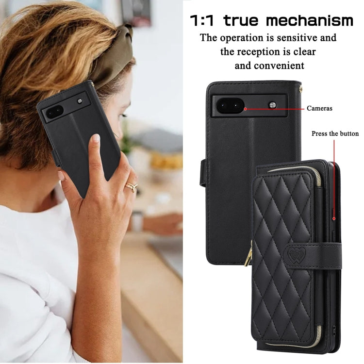 For Google Pixel 6a Rhombic Full Zipper Wallet Leather Phone Case
