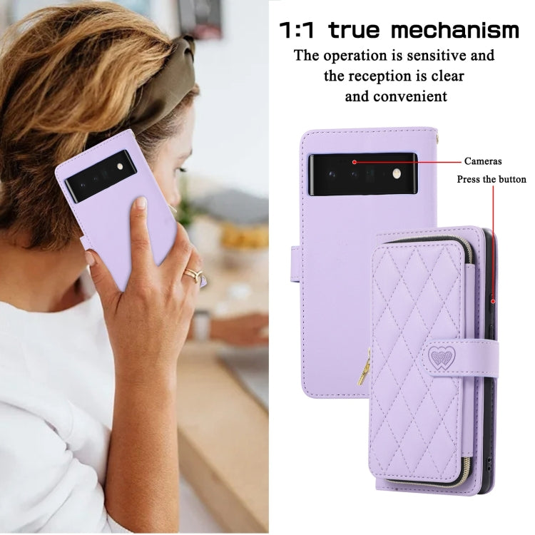 For Google Pixel 6 Pro Rhombic Full Zipper Wallet Leather Phone Case