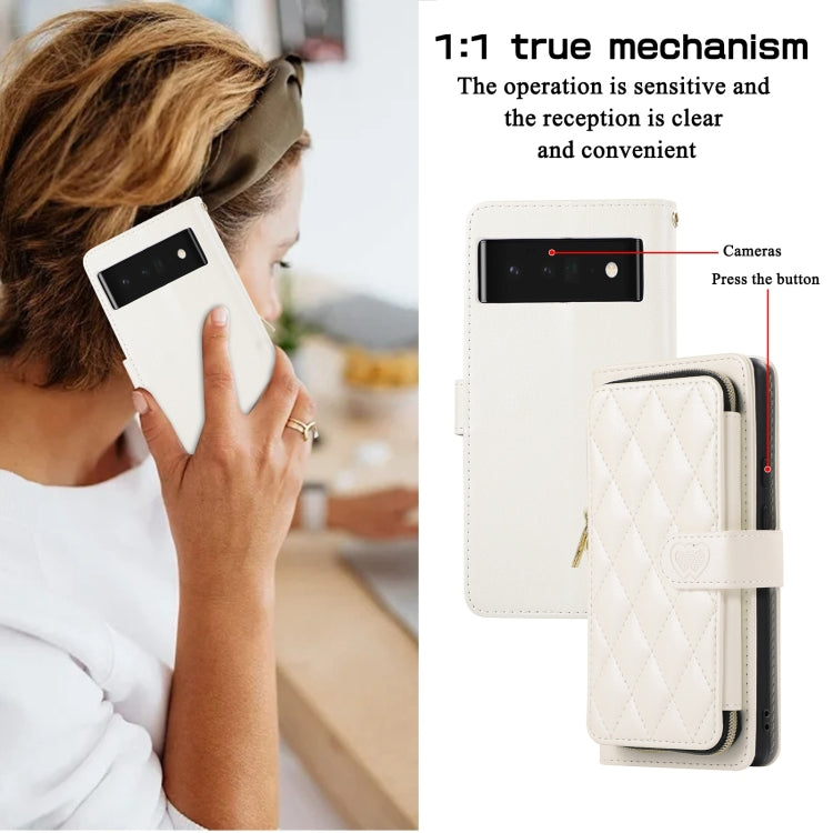 For Google Pixel 6 Pro Rhombic Full Zipper Wallet Leather Phone Case