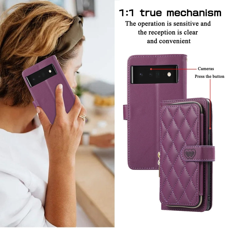 For Google Pixel 6 Pro Rhombic Full Zipper Wallet Leather Phone Case